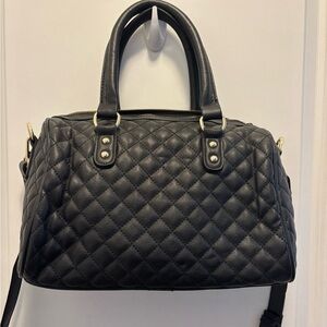 Black Quilted Crossbody Bag with Gold Details